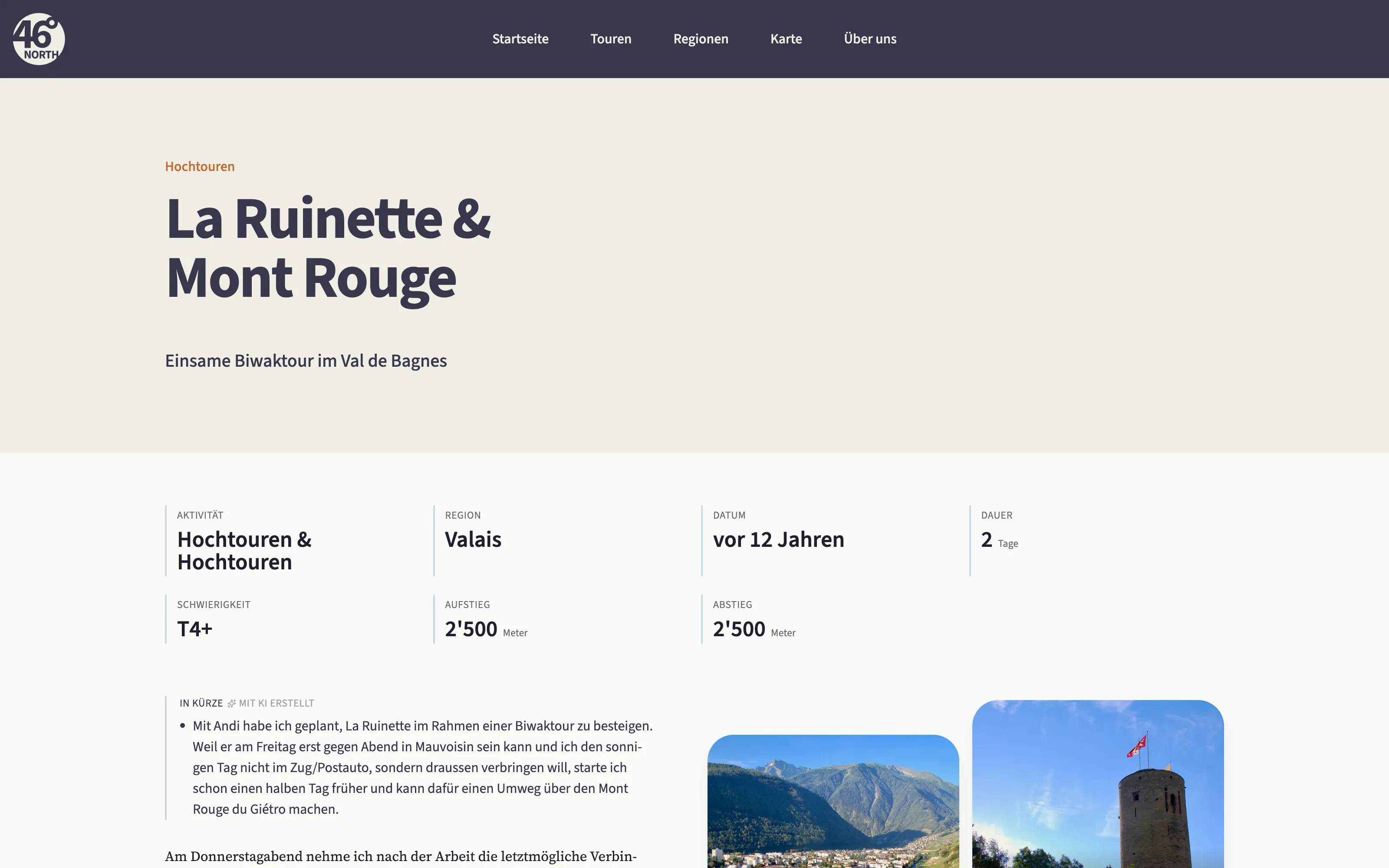 A tour report on 46°north about La Ruinette and Mont Rouge, with the key figures of the tour and the first photos.